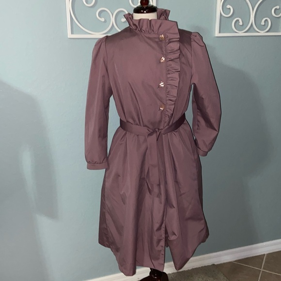 Misty Harbor Women's Dusty Purple Button Top Tie Waist Vintage Trench Coat  14 - Picture 1 of 15